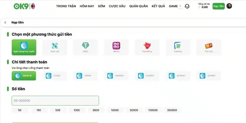 Chọn đầy đủ thông tin để thực hiện giao dịch